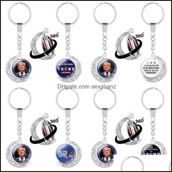 

keychains fashion aessories 2024 donald keep america great printed key ring double-sided rotating half moon chain pendants gifts drop delive, Silver