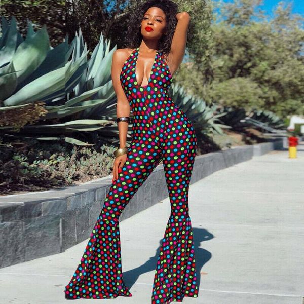 

women's jumpsuits & rompers boho sleeveless bodycon jumpsuit romper fashion backless halter low cut bodysuit beach pants, Black;white