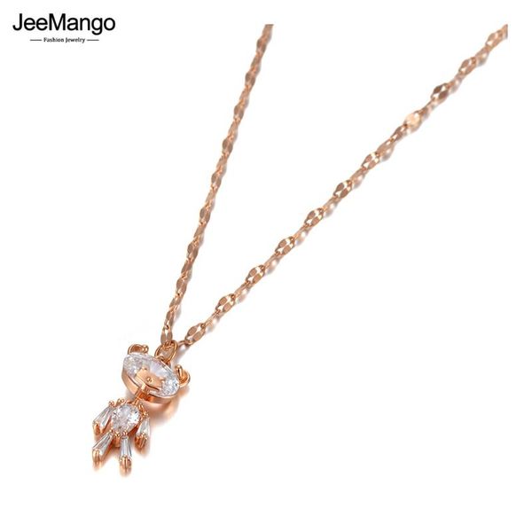 

pendant necklaces jeemango office style stainless steel crystal bear charm choker rose gold party necklace for girls jn20211, Silver
