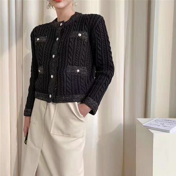 

coats elegant women knitted cardigans single-breasted slim twisted sweater female autumn o-neck outwear, Tan;black