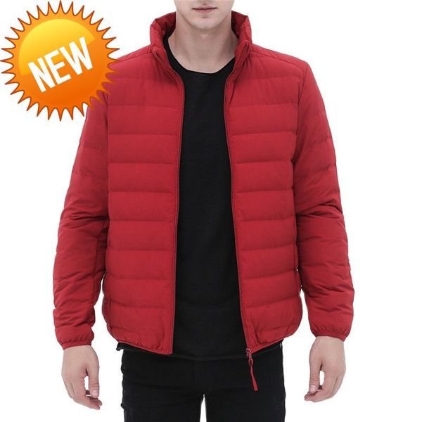 

quality 2021 men's stand collar down jacket autumn winter new large coat warm 90% duck filler ultra thin light male outwear, Black