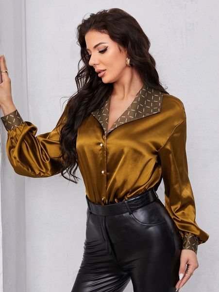 

chain print satin blouse g0h5#, White