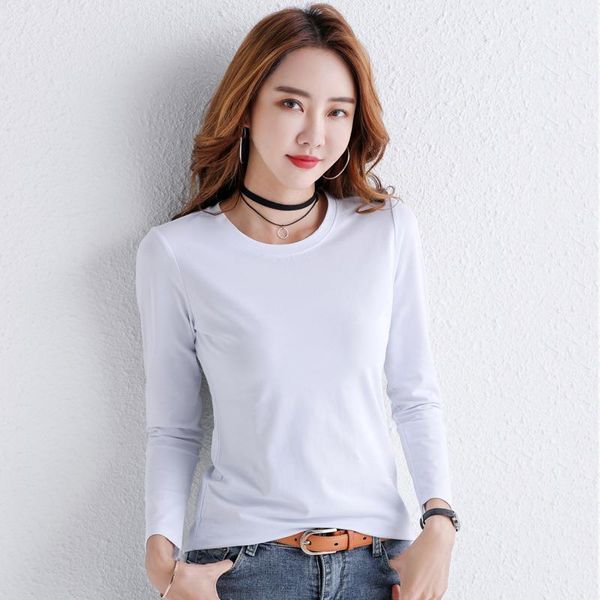 

spring winter v neck white women t shirt long sleeve cotton tshirts ladies shirts