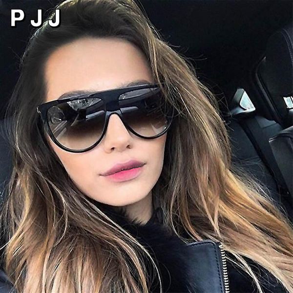 

sunglasses large frame retro gradient gray luxury ladies flat thin shadow, White;black
