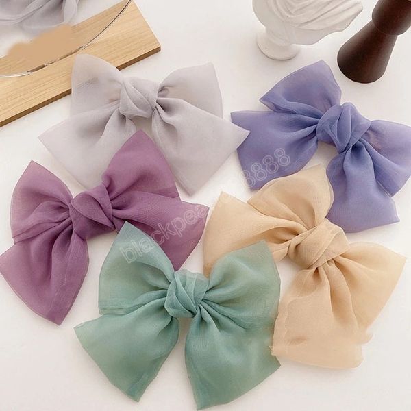 Donne Organza di Colore Solido Bowknot Clip di Capelli Fatti A Mano Barrettes Grande Fiocco Forcine Filato Netto Coda di Cavallo Clip Superiore Accessori Per Capelli