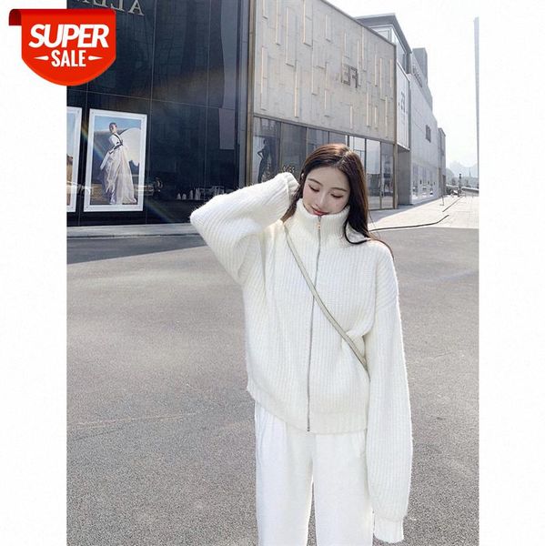

[written my name] white sweater cardigan loose thick woolen zipper jacket female tide net red with #p27y