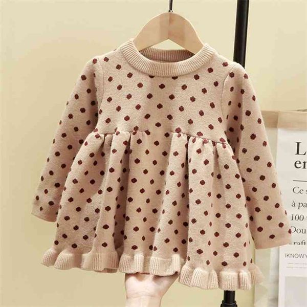 Menina bebê inverno roupas vestido suéteres para bolinhas knit infantil es 210528