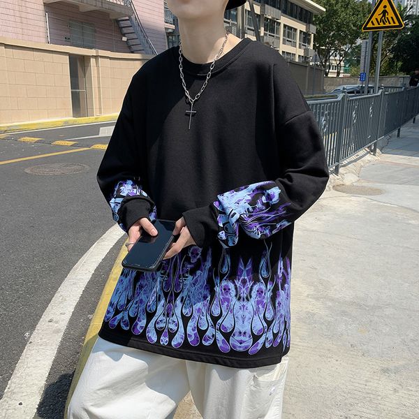 

mens sweater autumn thin tie dyed sweater men's fashion brand fried street trend loose ruffian handsome lazy style casual long sleeve t, Black