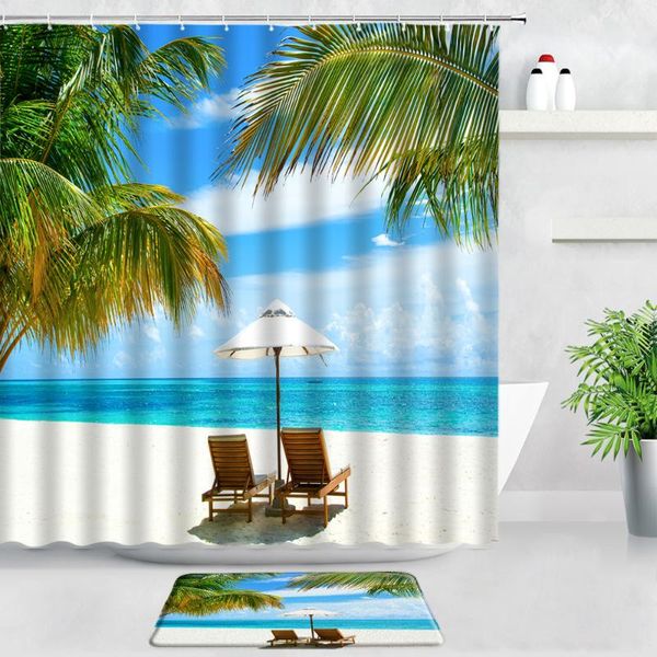 Душевые занавески Тропические пальмы пляжные коврики для ванны на летних декора