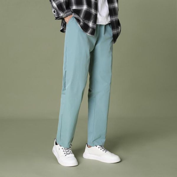 

men's pants spring and summer drawstring elastic waist loose casual solid color sports streetwear, Black