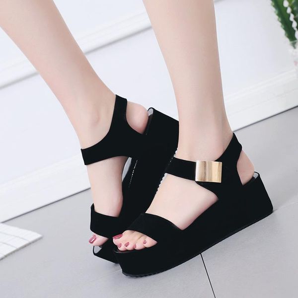 

summer sandals women's platform with thick-soled wedges roman dress shoes, Black