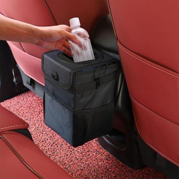 

waterproof car trash can bin auto accessories organizer garbage dump for cars storage pockets closeable portable bags