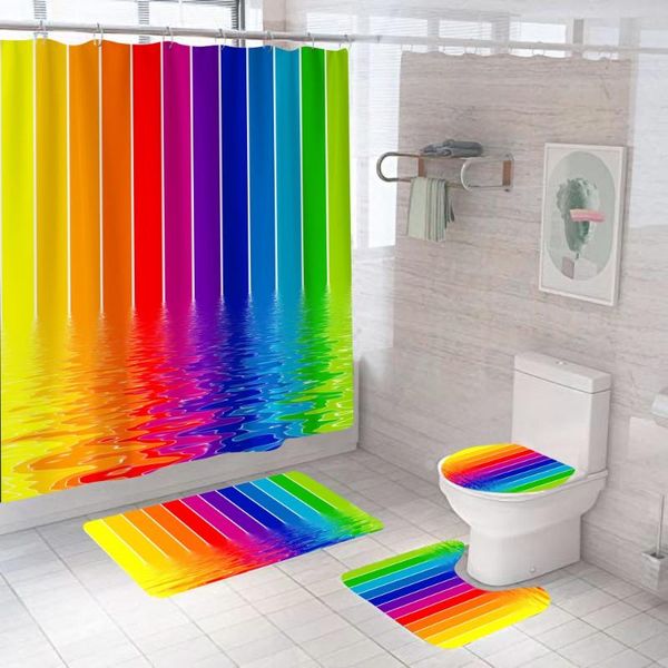 

rainbow 3d shower curtain colorful fashion with non slip rug mat bathroom curtains waterproof polyester home decor 180x180 gift