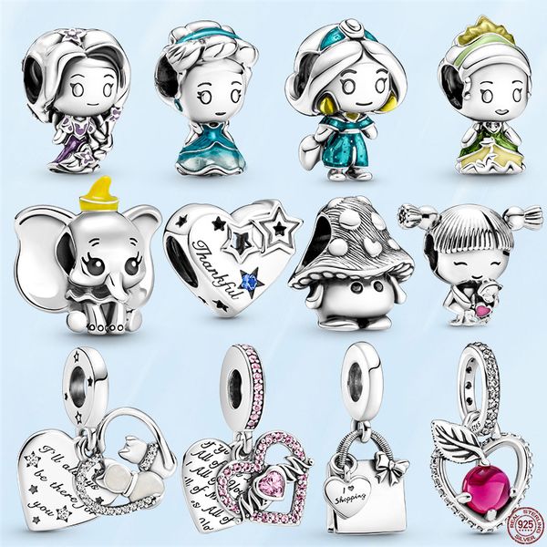 Sommer neue 925 Sterling Silber Perlen Prinzessin Serie Elefant Apfel Charms passen Pandoras Armband DIY Schmuck für Frauen Pandents Dame Geschenk mit Originalverpackung