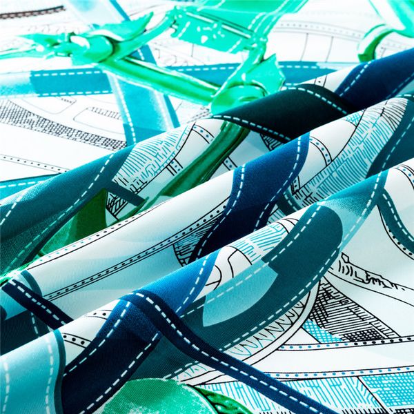 

manual hand rolled twill silk scarf women belt print square scarves echarpes foulards femme wrap lady bandana hijab 90cm, Blue;gray