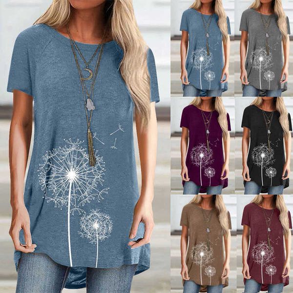 

summer women's fashion t-shirts printed plus size round neck short sleeve lady casual loose 210621, White