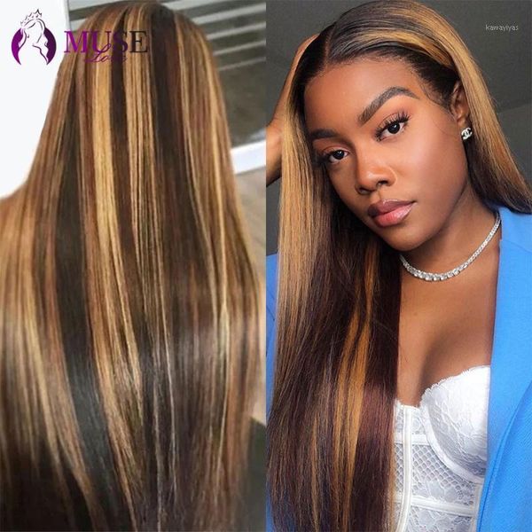 

love #4/27 highlight colored human hair wigs pre plucked lace front ombre straight frontal wig for women1, Black;brown
