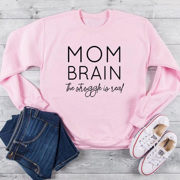

women's hoodies & sweatshirts mom brain the struggle is real women fashion mother days gift pure cotton slogan pullovers hipster 90s st, Black