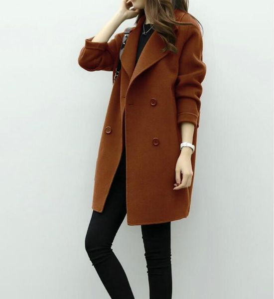 

women's jackets autumn winter women woollen coat long sleeve turn-down collar oversize outwear jacket elegant overcoats loose, Black;brown