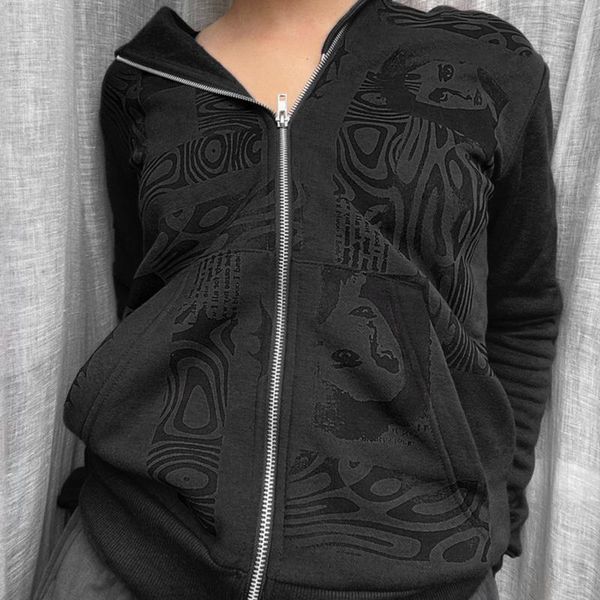 

women's jackets trendyland fashion print hooded solid color zipper pocket boyfriend jacket coat fast delivery drop, Black;brown