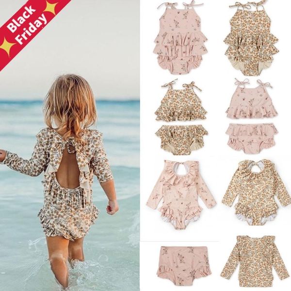 

toddler girls boys swimming suits summer ks brand baby hawaii clothes kids flower swimwear children swimsuits cute bikini clothing sets, White