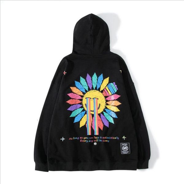 

men's hoodies & sweatshirts cotton sweaters, hooded sunflower prints, casual rainbows. xcq5, Black