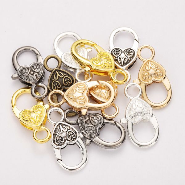 

10pcs/lot 26x15mm lobster clasp hooks heart keychain clasps bracelet chain accessory for jewelry components wholesale diy, Silver