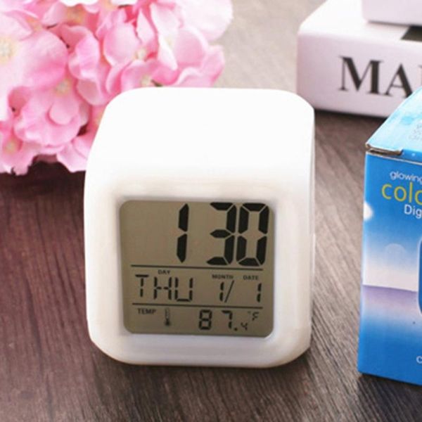 

other clocks & accessories portable lovely fashion 7 colors change square digital alarm clock with lcd screen display luminous mode home off