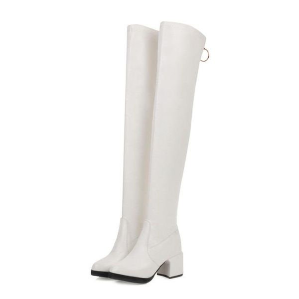 

boots thigh high women fit elastic black white over the knee shoe autumn winter block heel slim long shoes lady