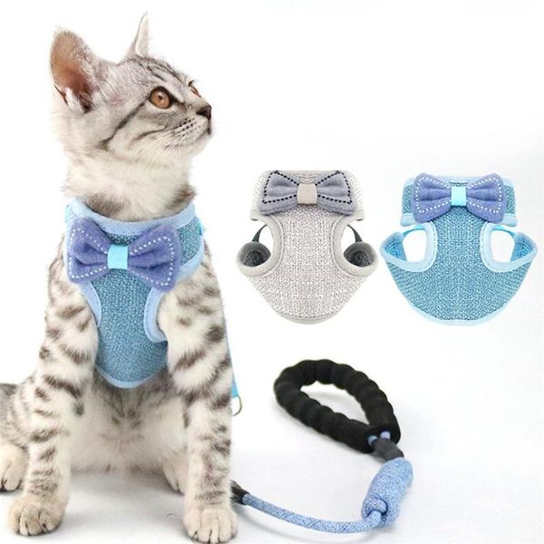 

cat collars & leads pet leash harness set adjustable bowknot vest type traction rope supplies easy control accessories gatos