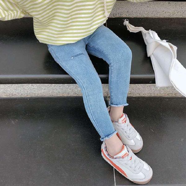 

girls pants slim cut jeans trousers 2021 autumn children's wear 3-8 years old, Blue