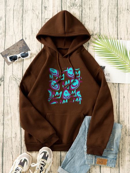 

cartoon graphic kangaroo pocket drawstring thermal hoodie o5if#, White;black