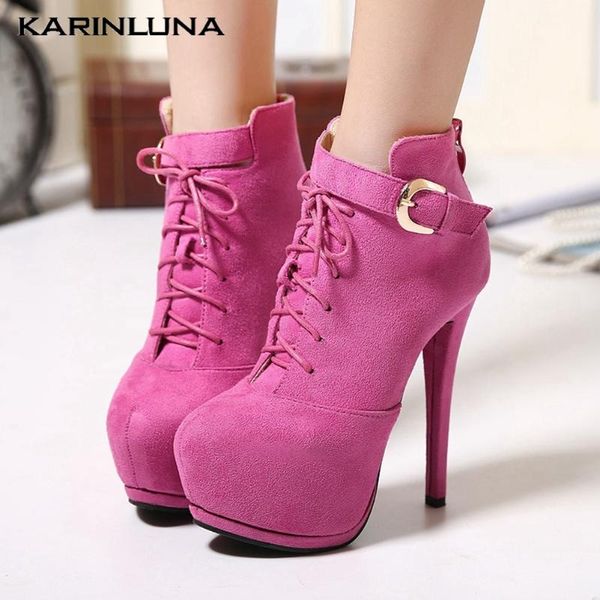 

boots high heels autumn winter large size 34-39 women shoes flock party platform buckles cross-tied thin ankle female, Black