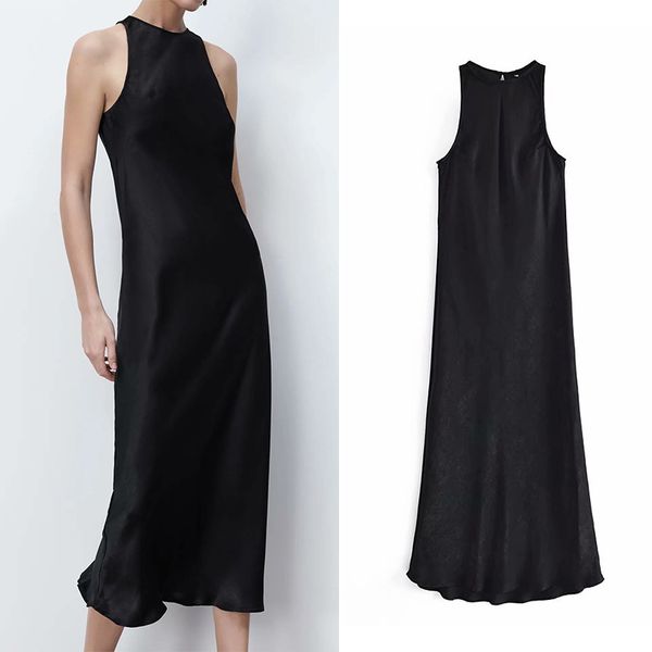 

za summer women black dress sleeveless o-neck dresses lady party vestido elegant girls long causal outfits 210422, Black;gray