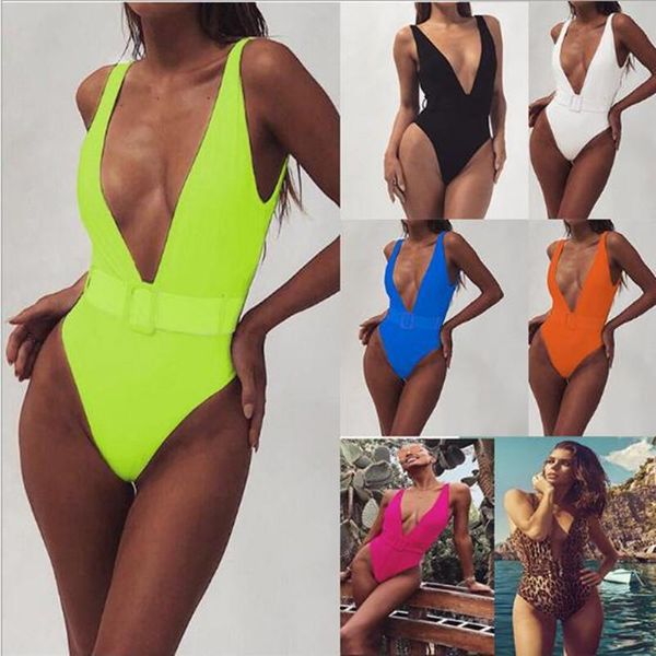 

one-piece suits 2021 fashion women one piece bikini padded bandage female swimsuit solid print leopard thong swimwear bathsuit