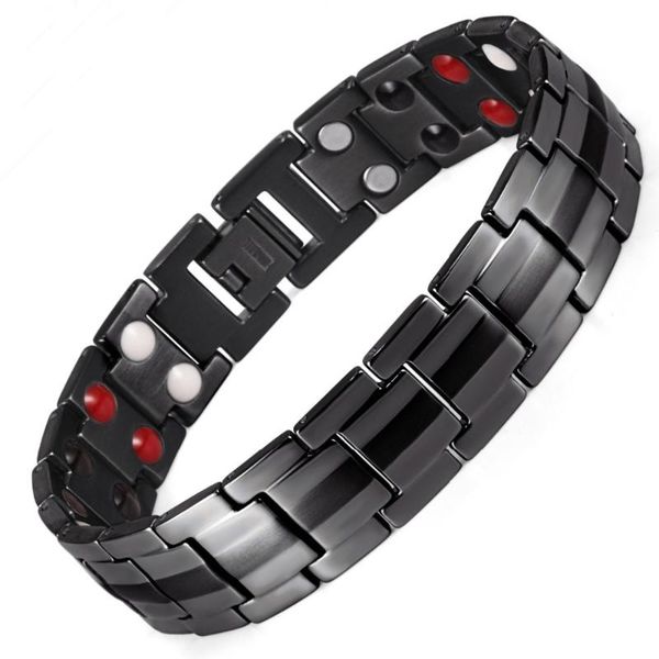 

link, chain black mens bracelet double row magnet energy pure titanium jewelry