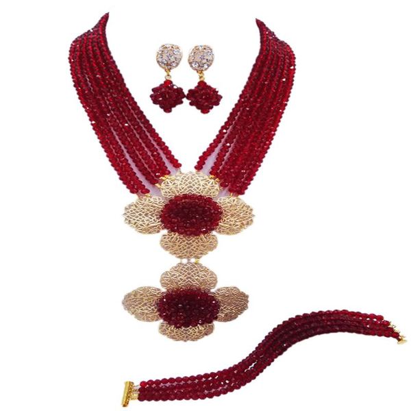 

earrings & necklace fashion wine african jewelry set crystal beads wedding party gifts 6ldh03, Silver