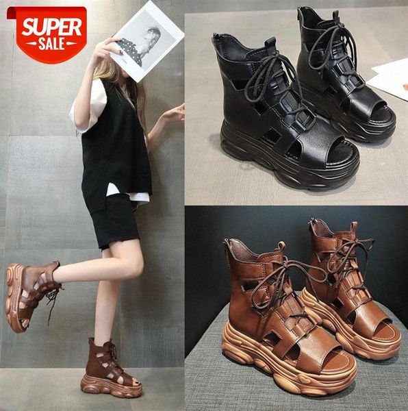 

sandals female fish mouth thick-soled increased port style retro ins tide roman shoes #cl5n, Black