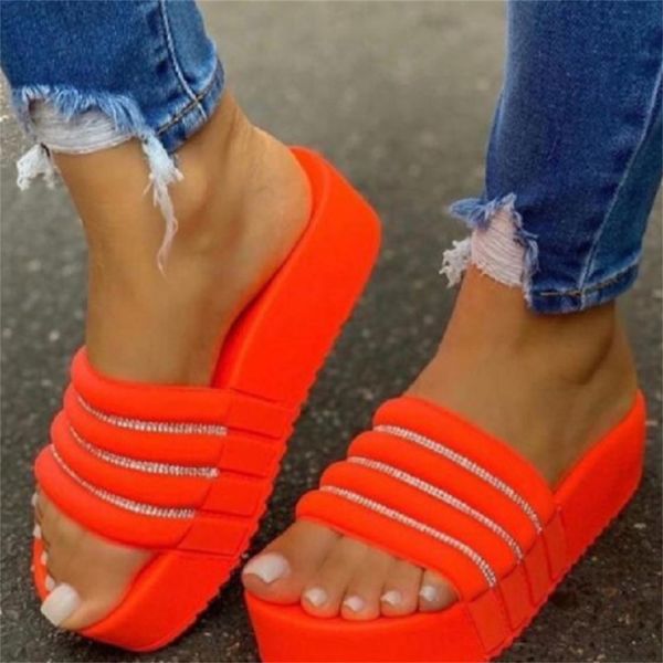 

summer platform sandals women 2021 new fashion bling open toe slip on ladies home dress slippers 35-43 female comfortable slides, Black