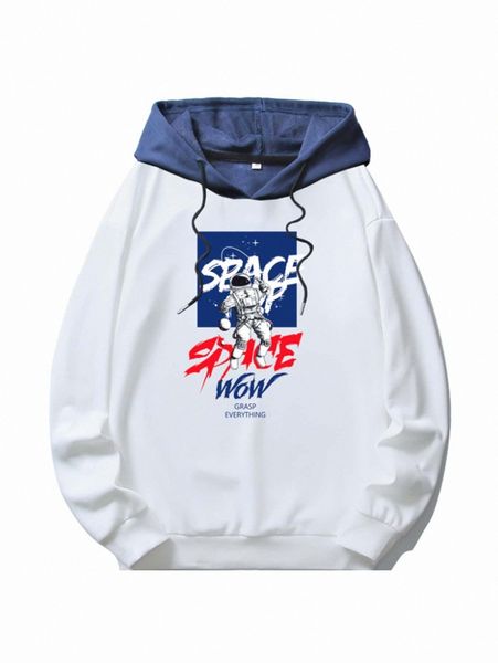 

romwe guys spaceman letter graphic hoodie i0uz#, Black