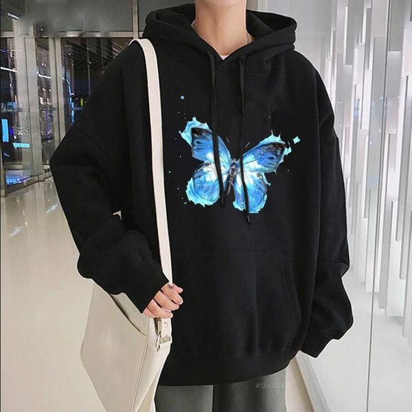 

harajuku butterfly hyyh project men hoodies korean fashion blue oversized streetwear sweatshirt men's & sweatshirts, Black