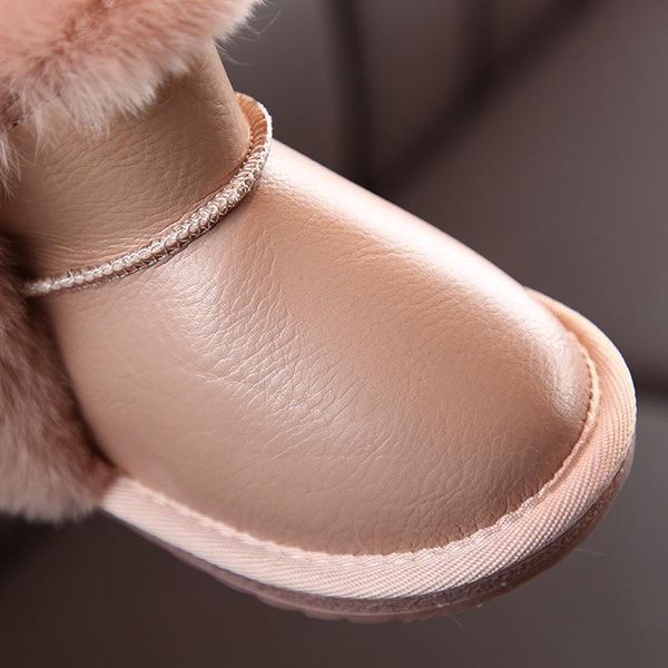 

winter warm children' shoes boys and girls toddler boots pu leather waterproof anti slip plush baby snow, Black;grey