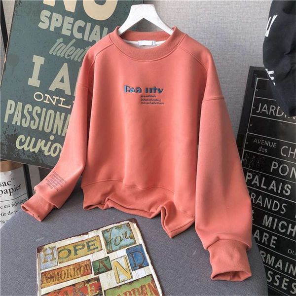 

women's hoodies & sweatshirts hoodie weiyi plush thickened 2021 autumn and winter korean fashion embroidered letter loose round neck pu, Black