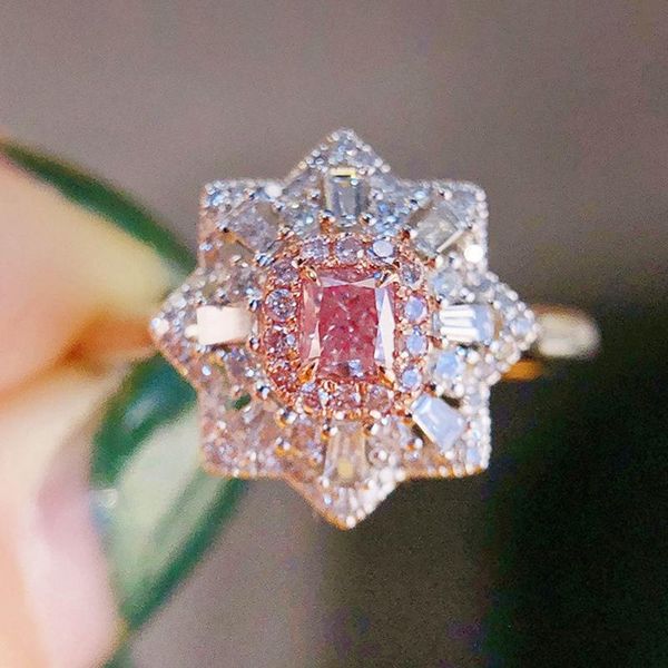 

wedding rings 2021 luxury female jewelry pink cz crystal opening resizable cute fine solid copper zircon shiny ring, Slivery;golden