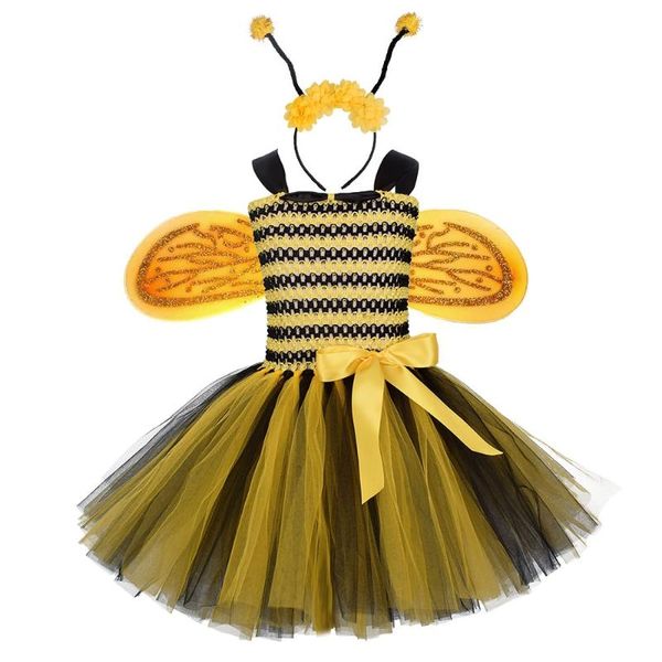 

girl's dresses girls little bee tutu dress kids halloween costumes cosplay toddler baby fancy birthday party up with headband wings, Red;yellow