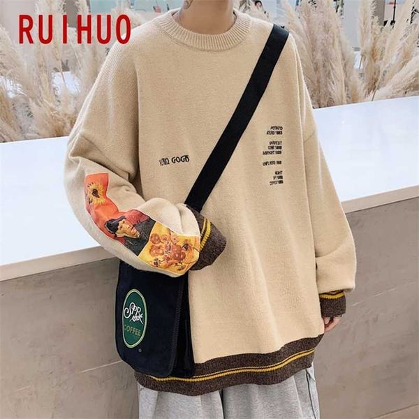 

ruihuo knitted winter sweater men clothing harajuku sweaters pullover men sweater fashion mens clothes -2xl 211006, White;black