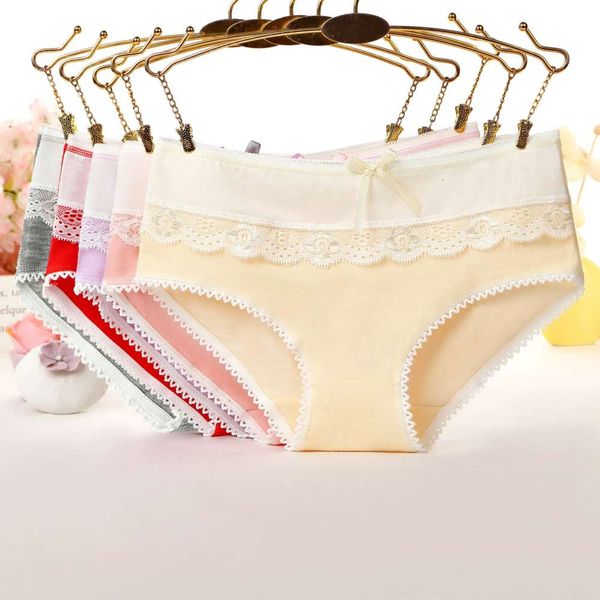 

b809 candy solid color underwear lace edge women's bow student cotton, Black;pink