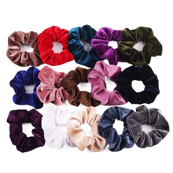 

mutil color velvet scrunchies elastic hair band for women girls ponytail holder for thick hair rope ties jewelry wholesale, Pink