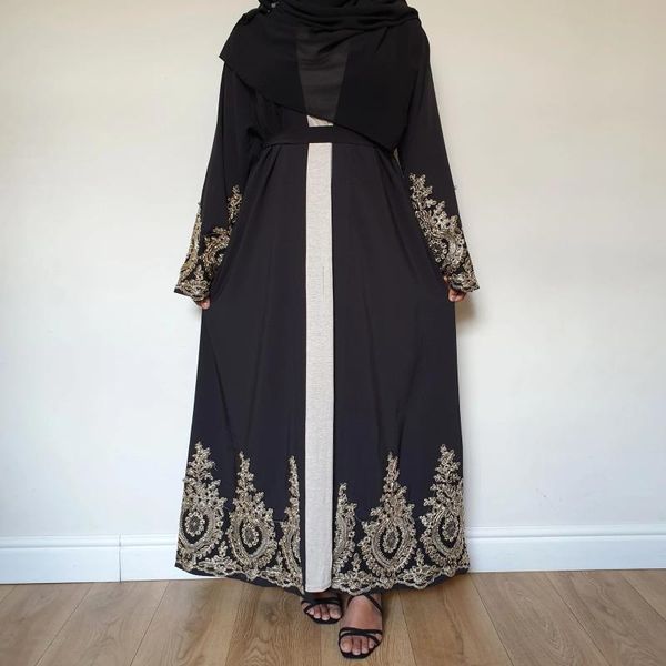 

ethnic clothing muslim woman's dress gold appliques fashion ramadan cardigan robe dubai abaya middle east arab long belt donsignet, Red