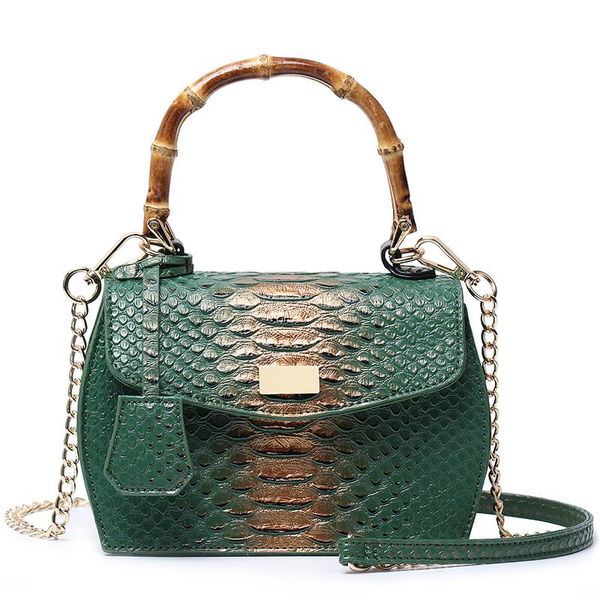 

evening bags vintage bamboo handle women handbags design chains shoulder bag luxury snake pu leather crossbody lady small flap purse 2021